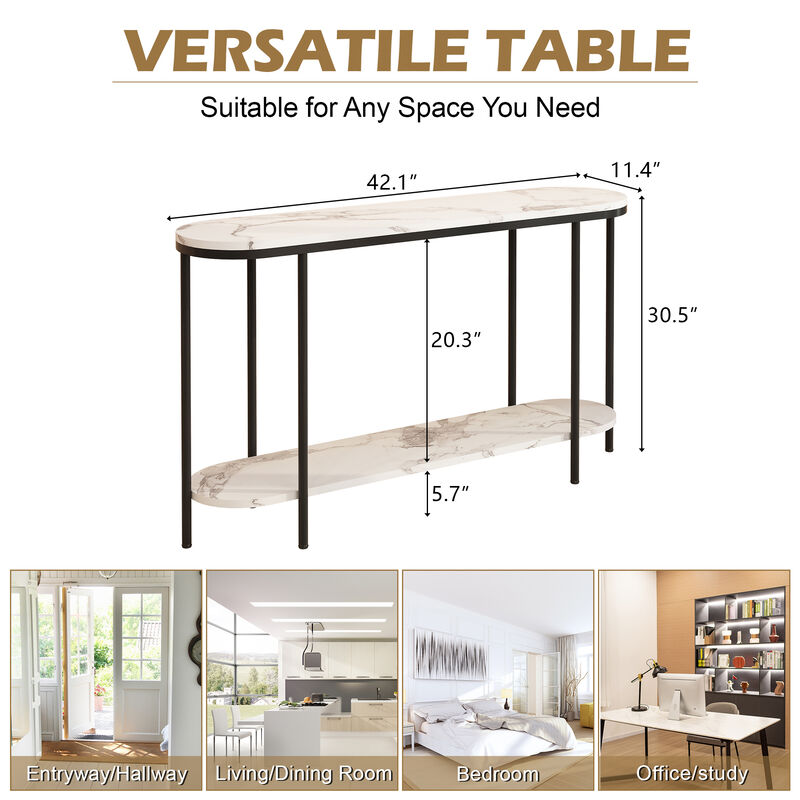 2-Tier Console Table Narrow Entryway Table with Storage Shelves for Hallway or Living Room