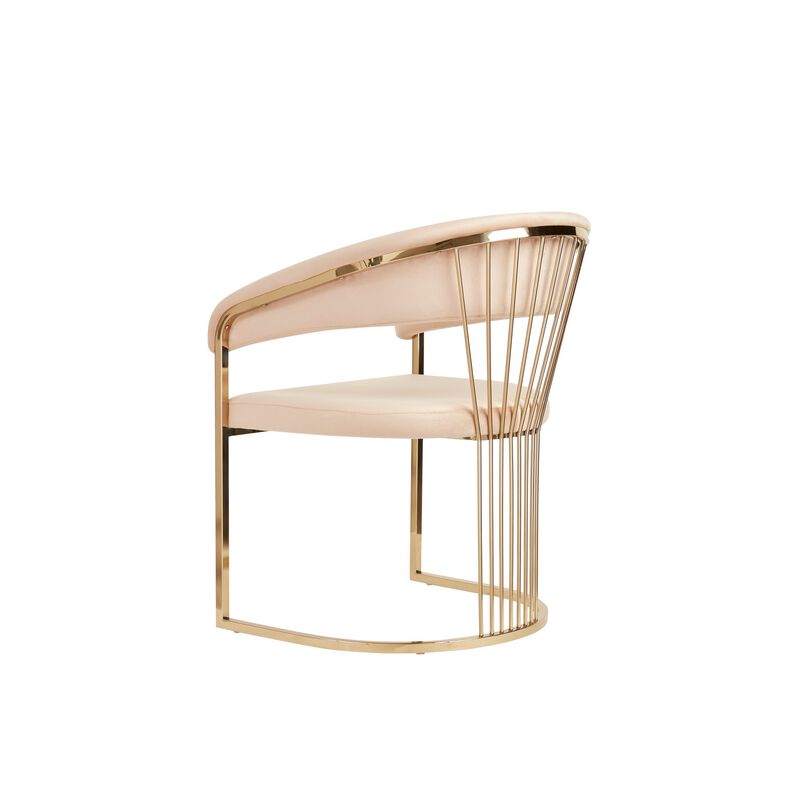24 Inch Modern Dining Chair, Beige Velvet Seat Gold Cantilever Windsor Base-Benzara