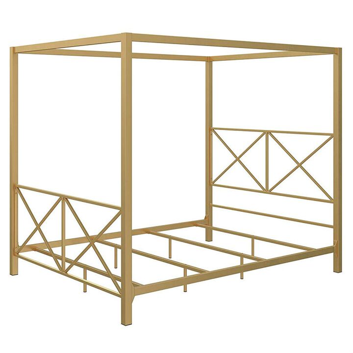 Hivvago Queen size Modern Gold Metal Canopy Bed Frame with Headboard and Footboard