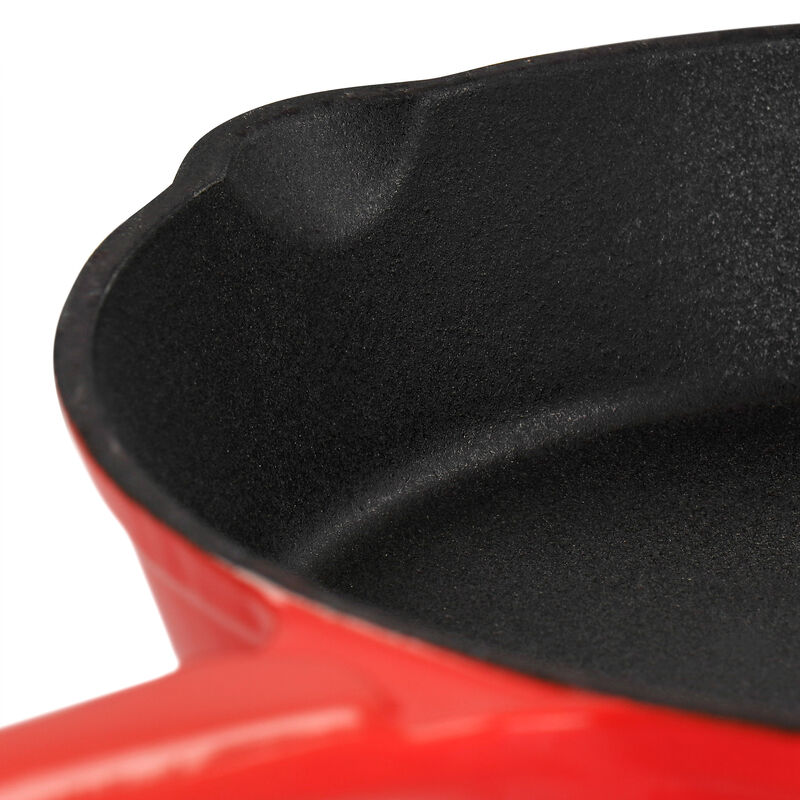 MegaChef Enameled Round 8 Inch PreSeasoned Cast Iron Frying Pan in Red