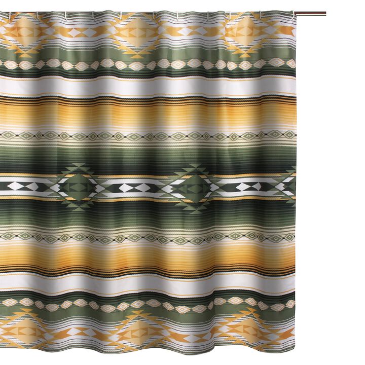 Jashua 72 Inch Shower Curtain, Southwest Style Yellow Stripes, Button Holes-Benzara