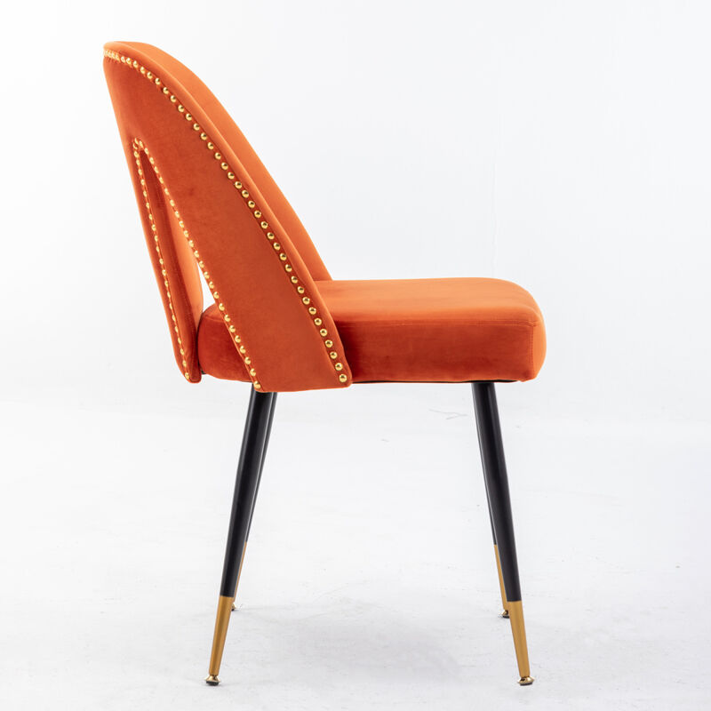 Contemporary Velvet Dining Chairs, Orange, Set of 2