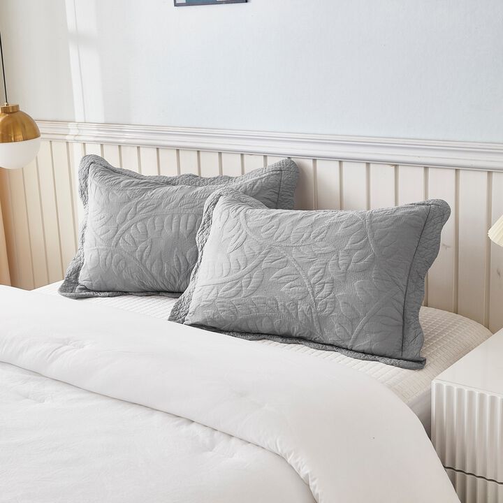 MarCielo 2 Piece 100% Cotton Quilted Pillow Shams Embroidered Farmhouse