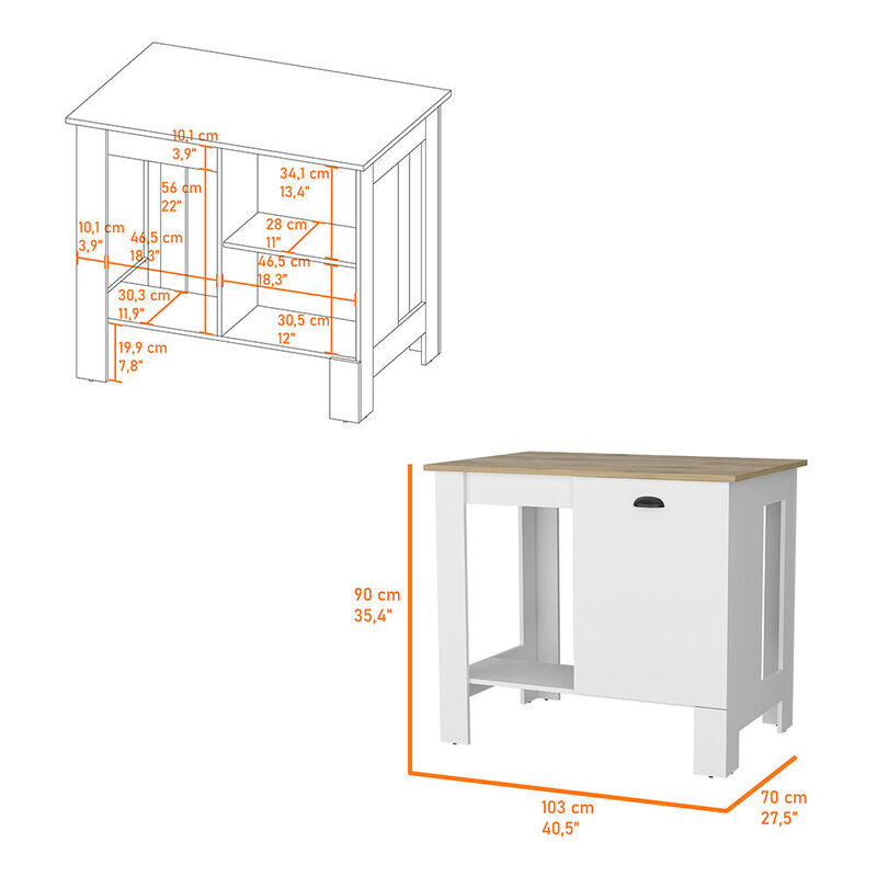 Streamdale Vancouver 1-Door Kitchen Island With Open Shelf White And Macadamia