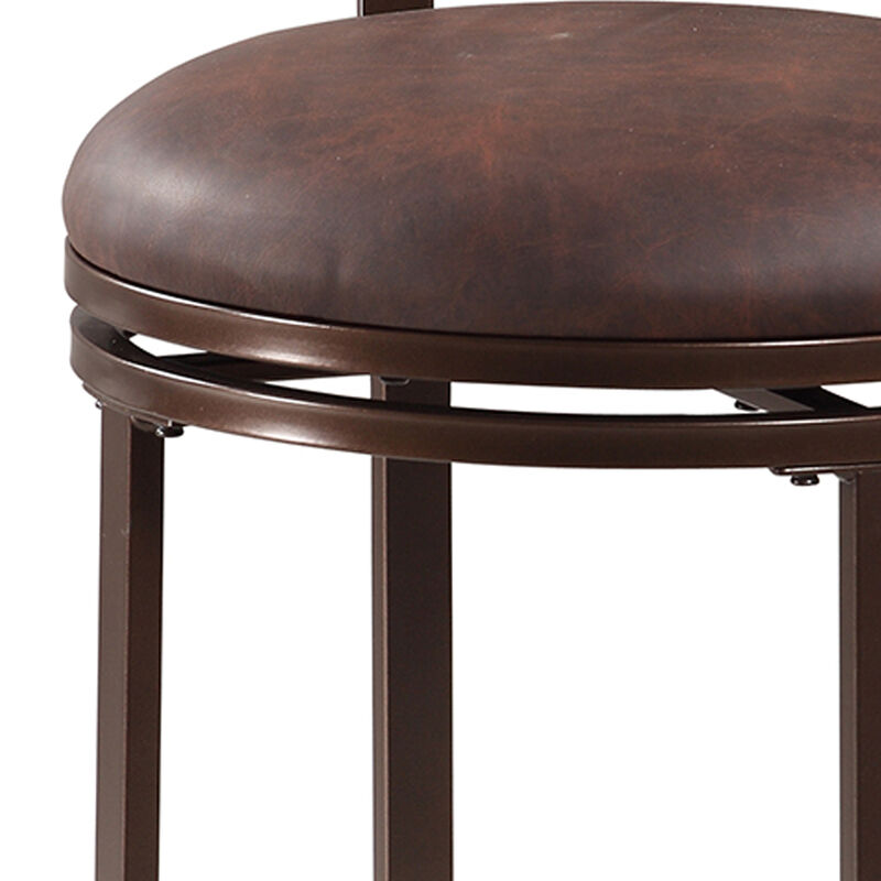 Metal Bar Stool with Cushioned Swivel Seat and Flared Legs, Brown - Benzara