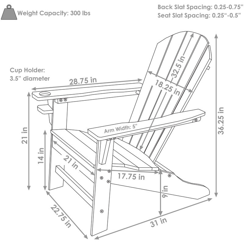Sunnydaze Lake Style Adirondack Chair with Cup Holder