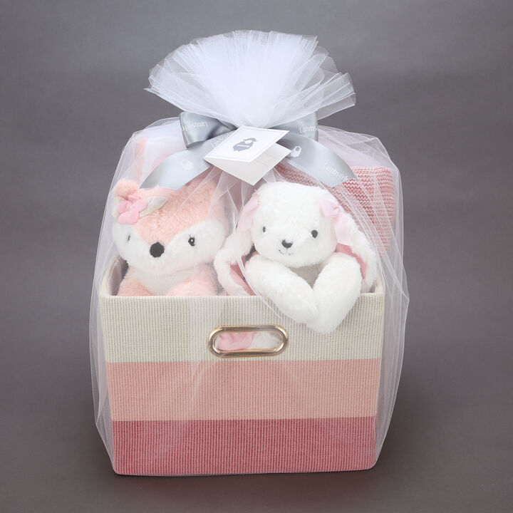 Lambs & Ivy Pink/White 5-Piece Luxury Infant / Newborn / Baby Gift Basket