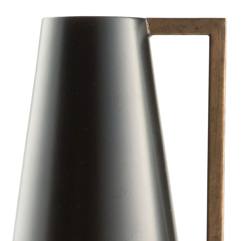 Ezra 20 Inch Decorative Flower Vase, Angular Gold Handle, Black Metal -