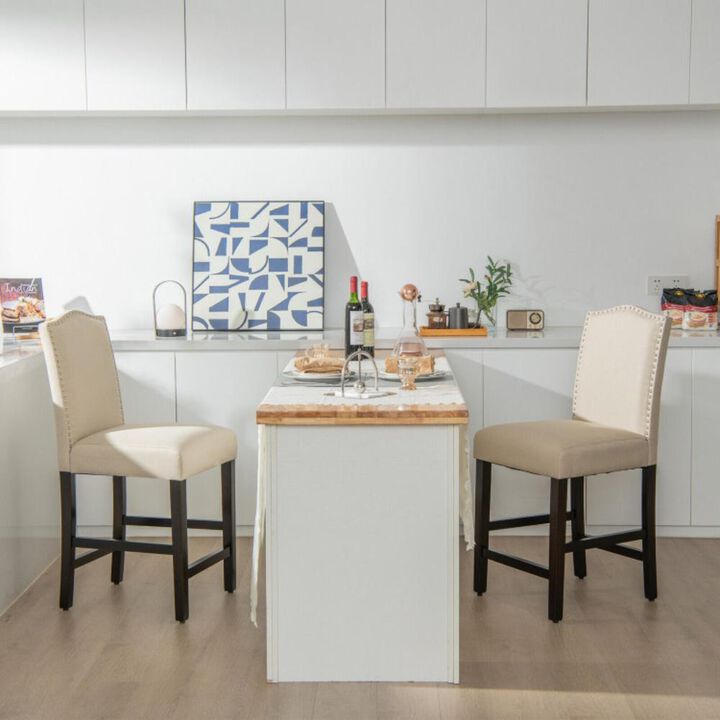 Hivvago 2 Pcs Fabric Nail Head Counter Height Dining Side Chairs Set