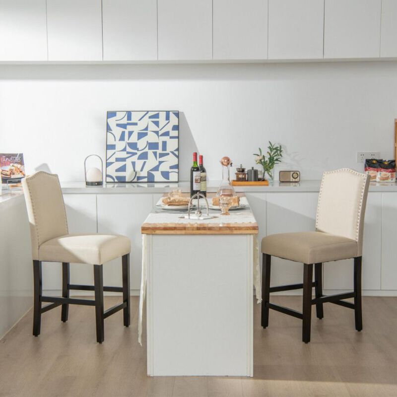 Hivvago 2 Pcs Fabric Nail Head Counter Height Dining Side Chairs Set