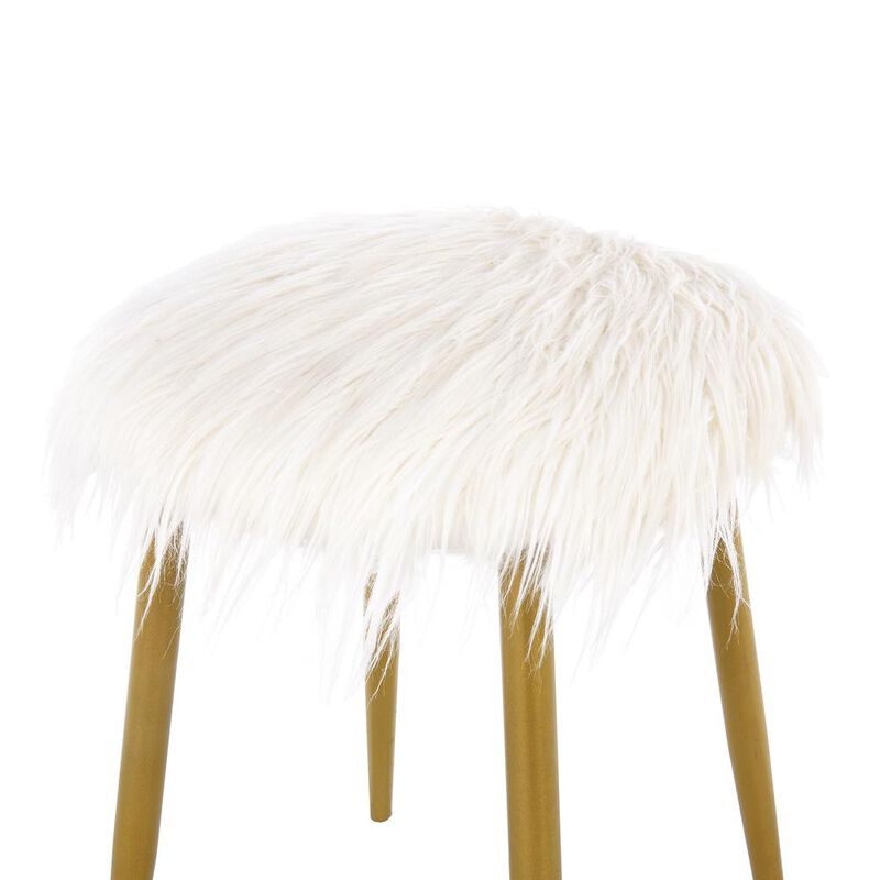 Carolina Living Madison Faux Fur Ottoman - White/Gold