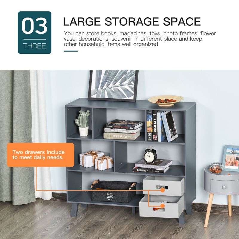 Black Storage Solution: 3-Tier Bookcase with Shelves and Drawers