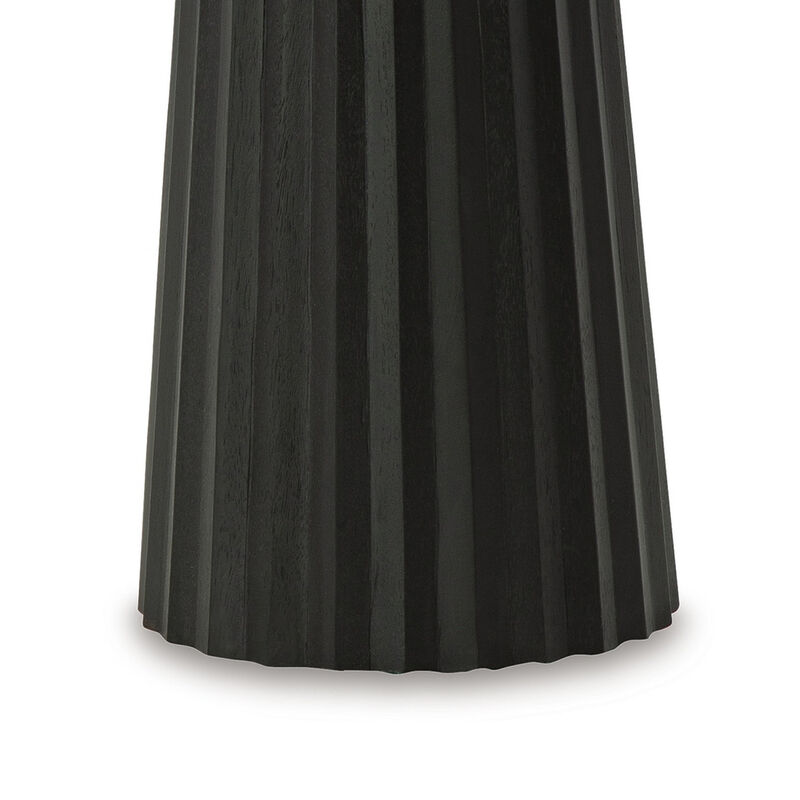 Ceil Accent Table, Round Fluted Classic Black Solid Wood Base, 14 Inch - Benzara