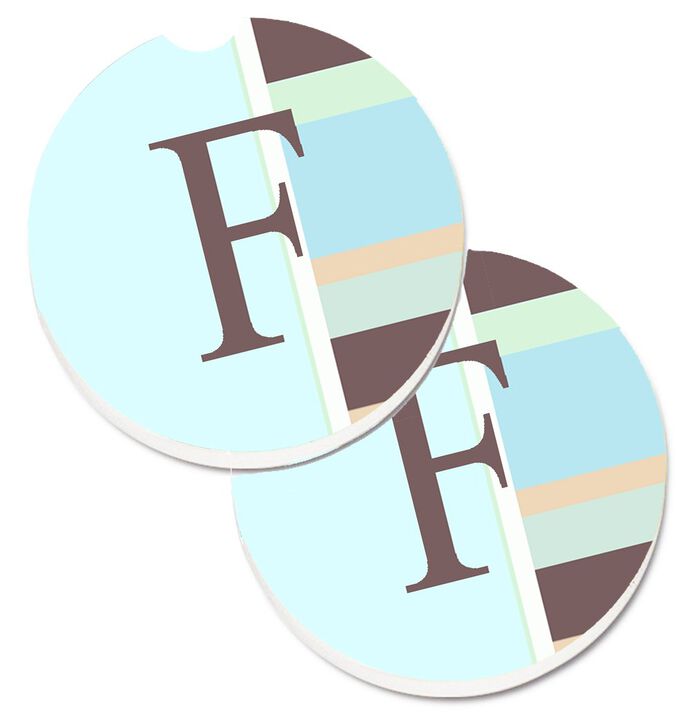 Caroline's Treasures Letter F Initial Monogram - Blue Stripes Set of 2 Cup Holder Car Coasters CJ1003-FCARC, 2.56, Multicolor