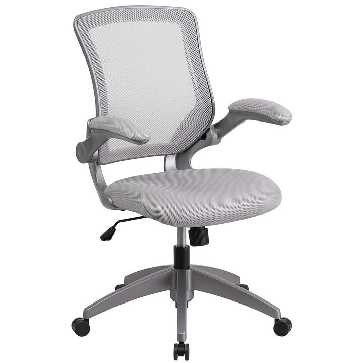 Flash Furniture Kale Mid-Back Gray Mesh Swivel Ergonomic Task Office Chair with Gray Frame and Flip-Up Arms