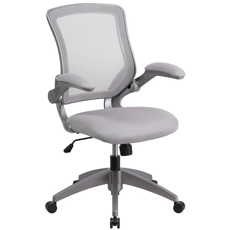 Flash Furniture Kale Mid-Back Gray Mesh Swivel Ergonomic Task Office Chair with Gray Frame and Flip-Up Arms