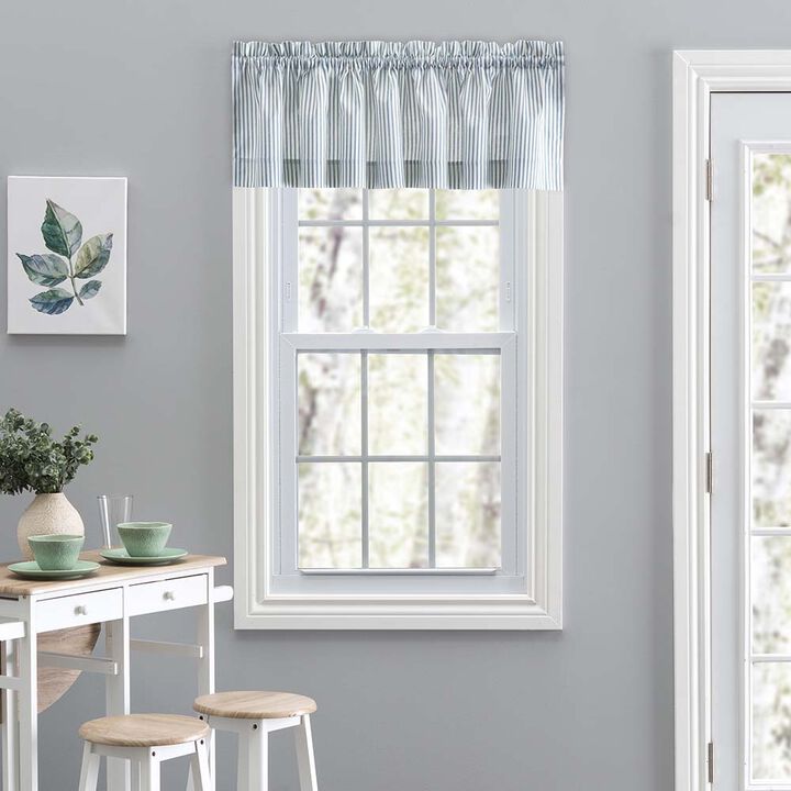Ellis Curtain Plaza Classic Ticking Stripe Printed on 1.5" Rod Pocket Natural Ground Tailored Valance 58" x 15"
