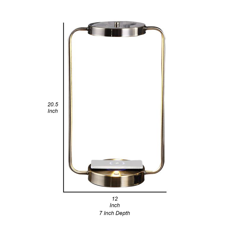 Gizo 21 Inch Table Lamp, LED Light, Wireless Charging, Metal Base, Brass-Benzara