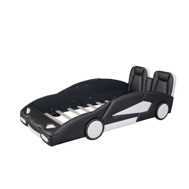 Merax Race Car-Shaped Platform Bed with Wheels