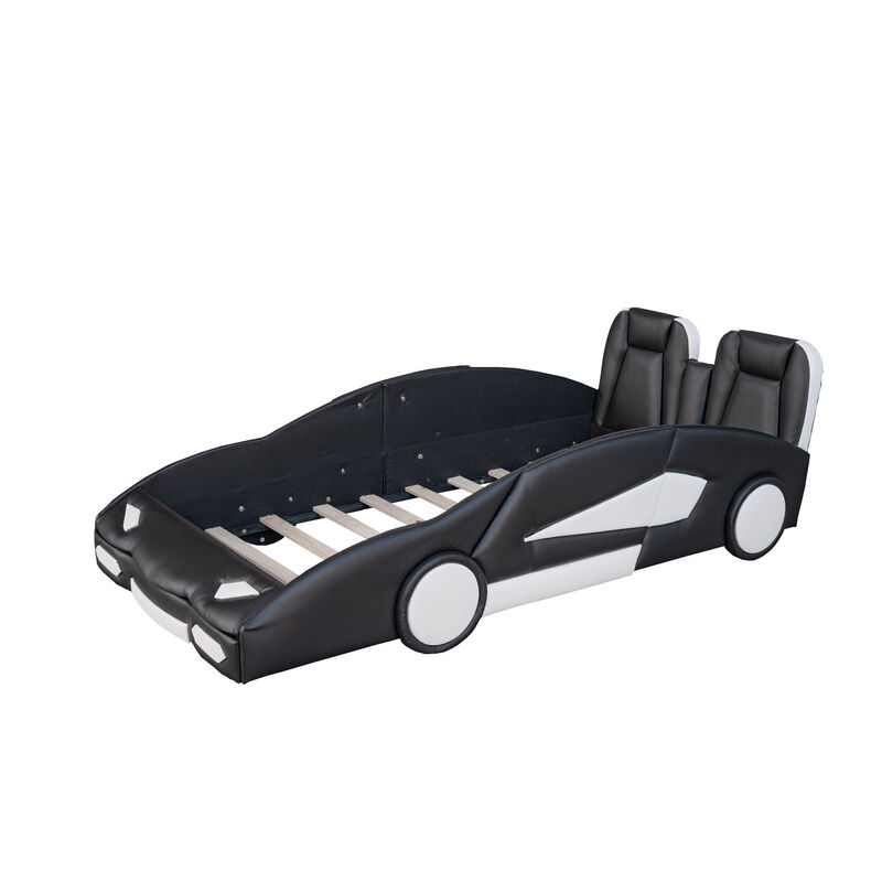 Merax Race Car-Shaped Platform Bed with Wheels