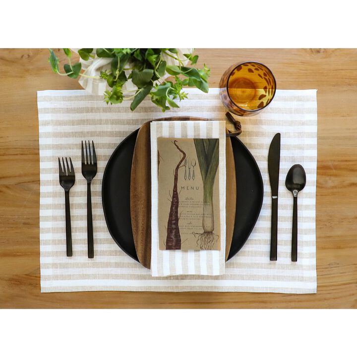 Solino Home 100% Pure Linen 14 x 19 Inch Placemats Set of 4 | Amalfi Stripe