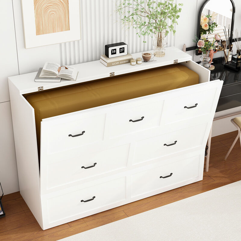 FUFU&GAGA Convertible Bed with Storage Drawers for Bedroom (61.8" W x 81.5" D x 43.9" H) White