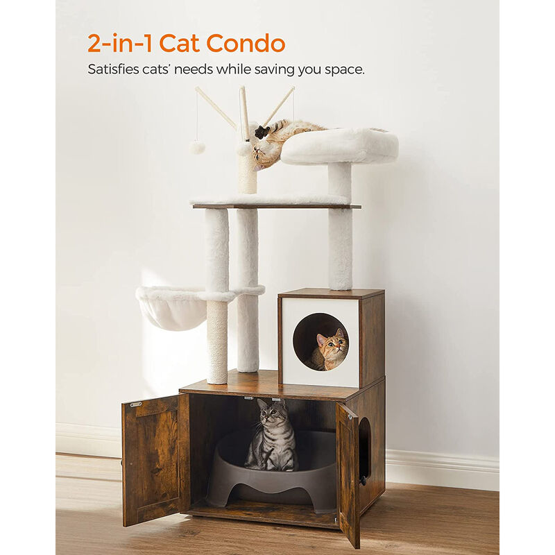 Cat Tree with Litter Box Enclosure and Multi-Level Perches