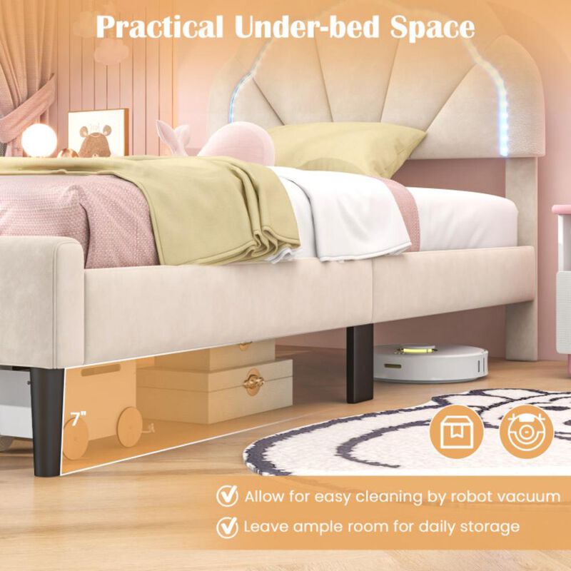 Hivvago Upholstered LED Bed Frame with Adjustable Flower Headboard and Metal Support Feet