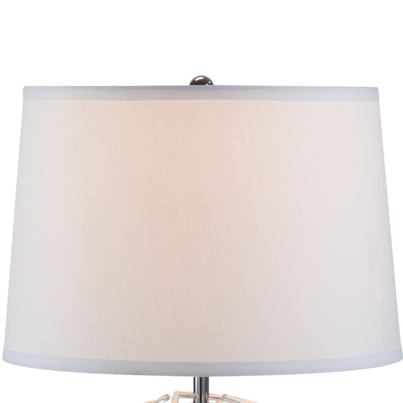 24 Inch Table Lamp, Silver Hollow Geometric Globe Base, Empire Shade - Benzara