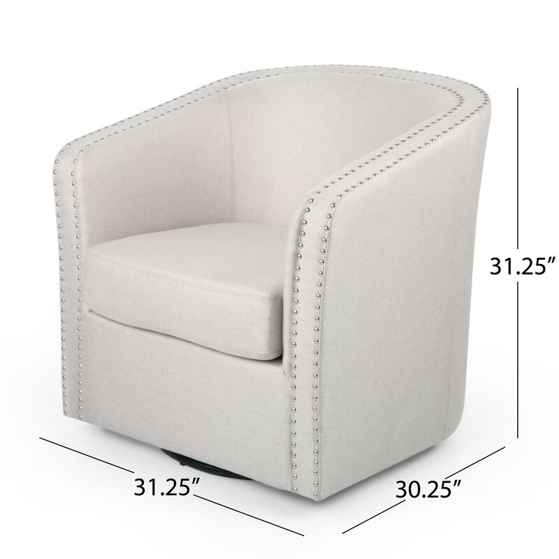 Swivel Accent Chair, Classic Round Barrel Style, Wheat Beige Fabric - Benzara