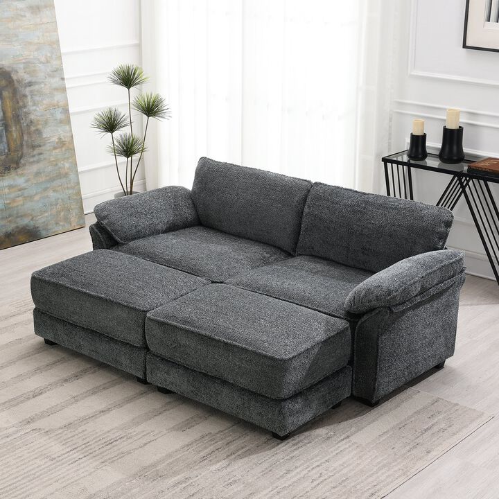 MONDAWE Free Combination Modular Convertible Sectional Sofa Bed Set, 4 Seat Upholstered Sleeper Corner Couch, Deep-Seat Loveseat with Ottoman