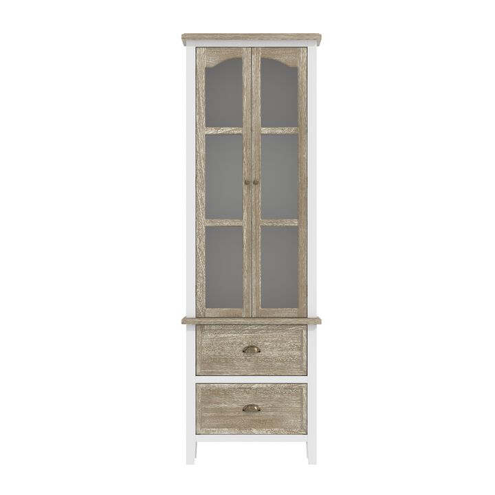 FUFU&GAGA Modern Tall Kitchen Pantry Cabinet with Glass Doors and Drawers for Dining Room Storage, (23.6" W x 73" H x 15.7" D), White & Brown