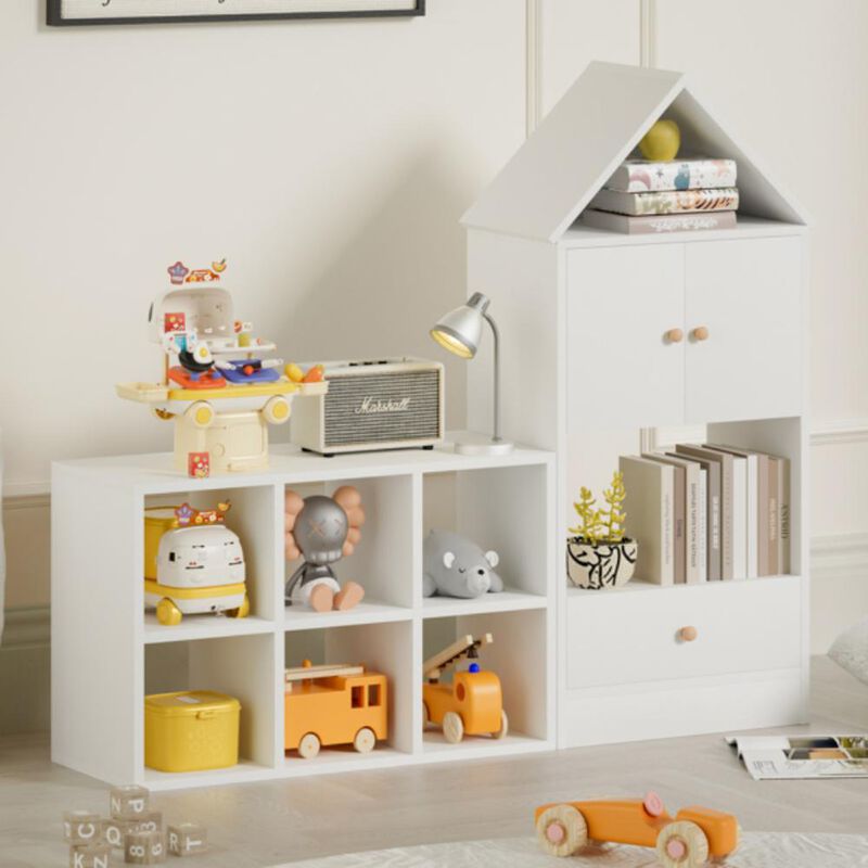 Versatile Kids' Bookshelf with House-Shaped Design for Toy & Book Storage