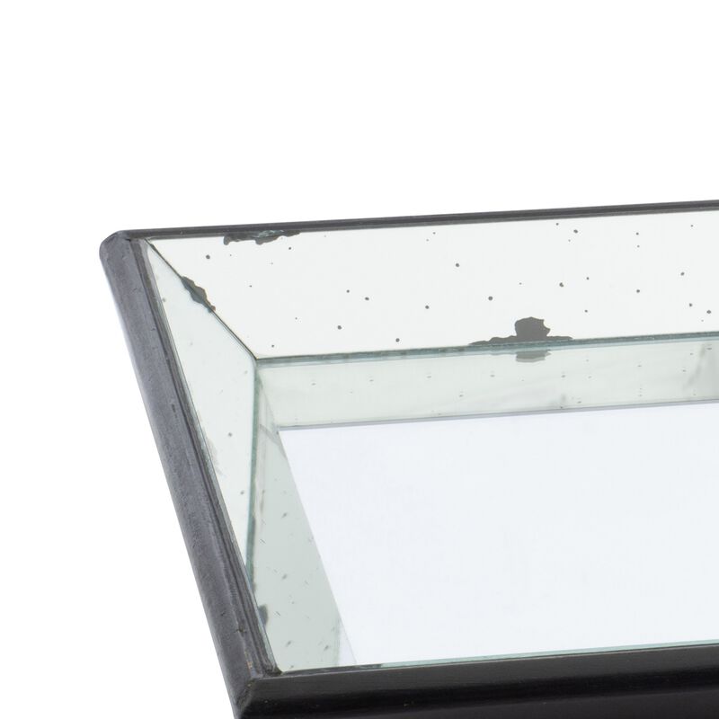 24 Inch Square Decorative Tray with Mirrored Surface, Modern Style, Black-Benzara