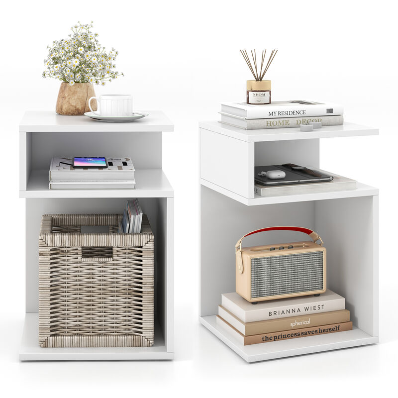 S-Shaped Side Table with Unique S-shaped Frame and 2 Open Compartments