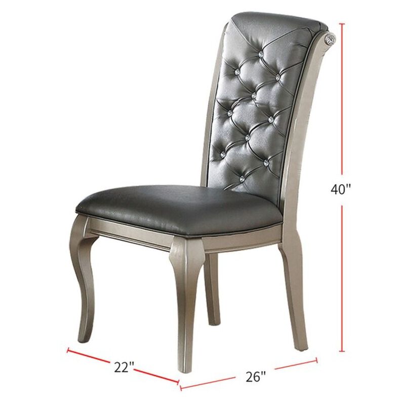Antique Silver Wooden Dining Chairs with Grey Faux Leather