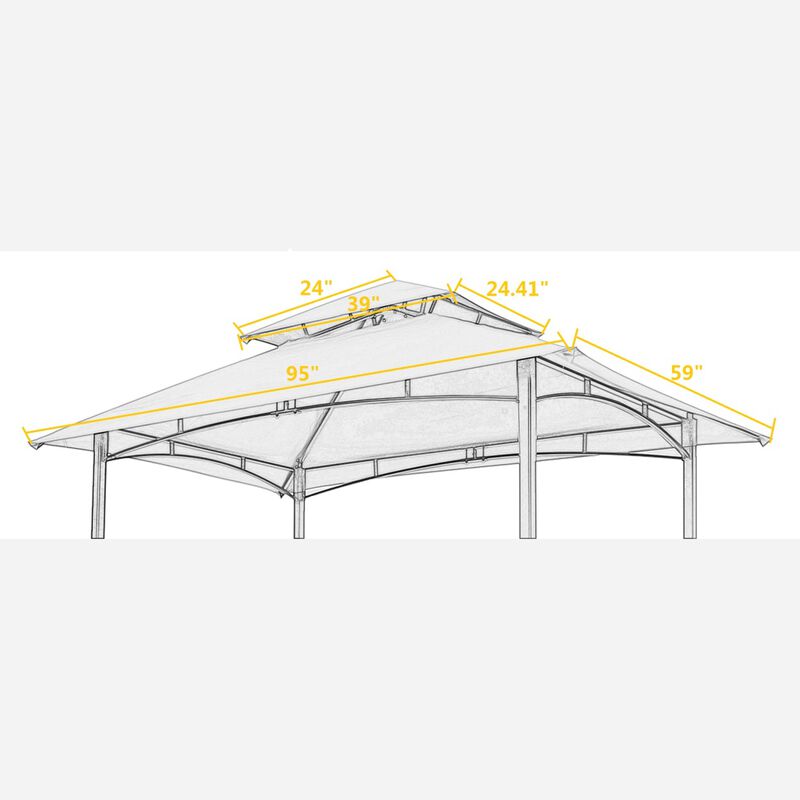 8x5FT Grill Gazebo Replacement Canopy, Double Tiered Bbq Tent Roof Top Cover