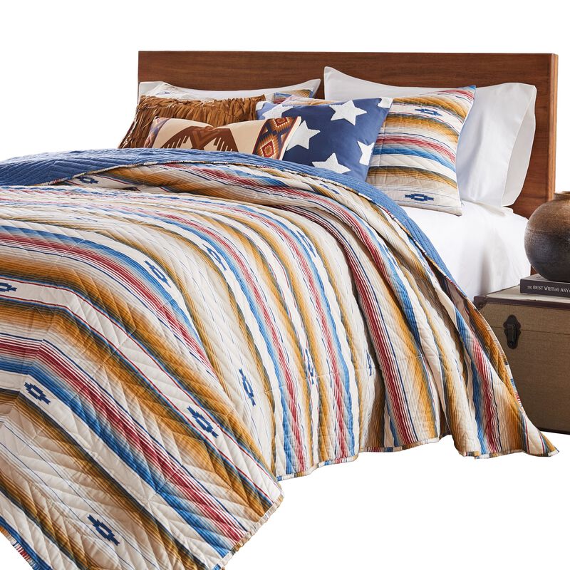 Rey 3pc Cal King Quilt and Pillow Sham Set, Ivory Multicolor Chevron Design