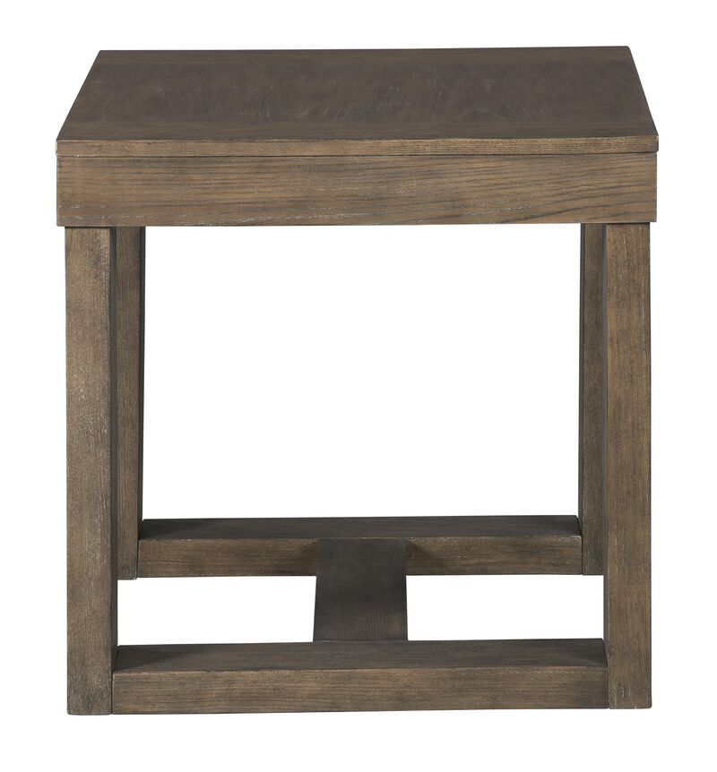 Grained Wooden Frame End Table with Trestle Base, Taupe Brown- Benzara