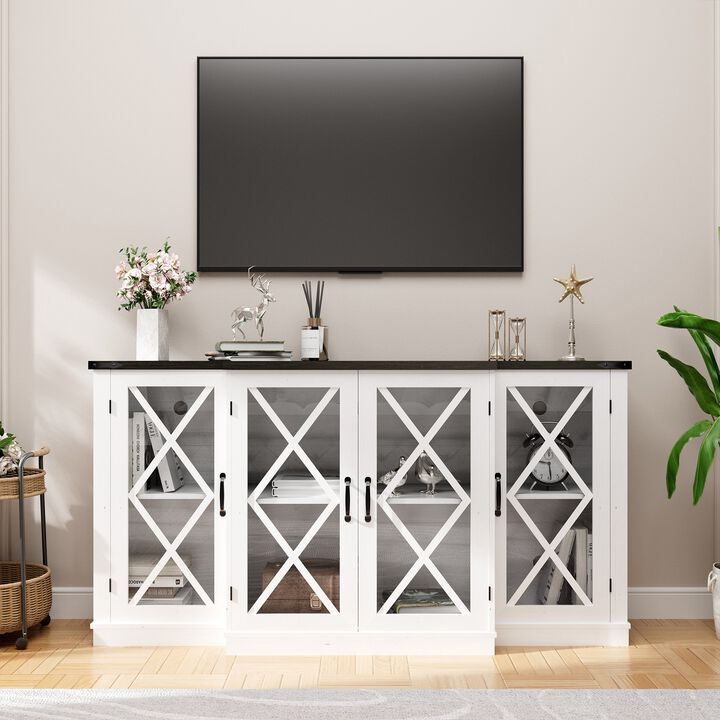 Mondawe Farmhouse 63 Inch TV Stand,Living Room Wooden Media TV Console