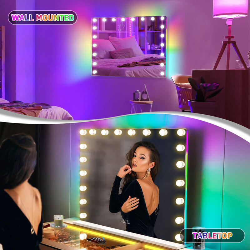 39''*31.4'' Vanity Mirror 20 LED Bulbs Wall Mount USB PortWhite