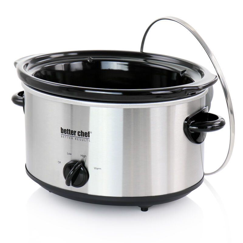 Better Chef 4 Quart Oval Slow Cooker with Removable Stoneware Crock in Stainless Steel