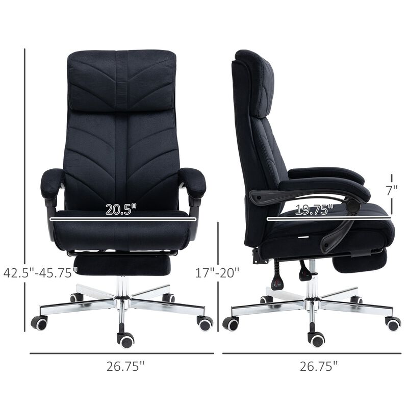 Black Home Office Chair: High-Back Reclining Desk Chair with Footrest