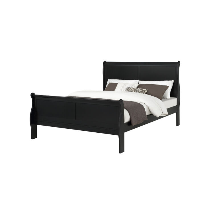 Louis Phillipe Finish Queen Size Panel Sleigh Bed Solid Wood Wooden Bedroom Furniture
