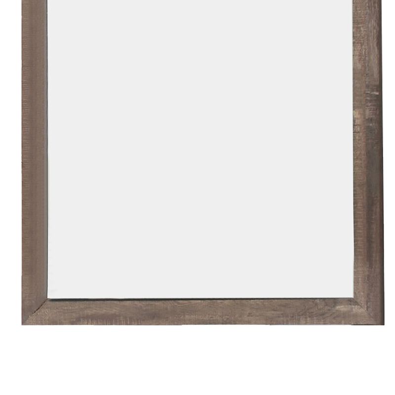 Transitional Square Shape Wooden Frame Mirror with Textured Details, Brown-Benzara