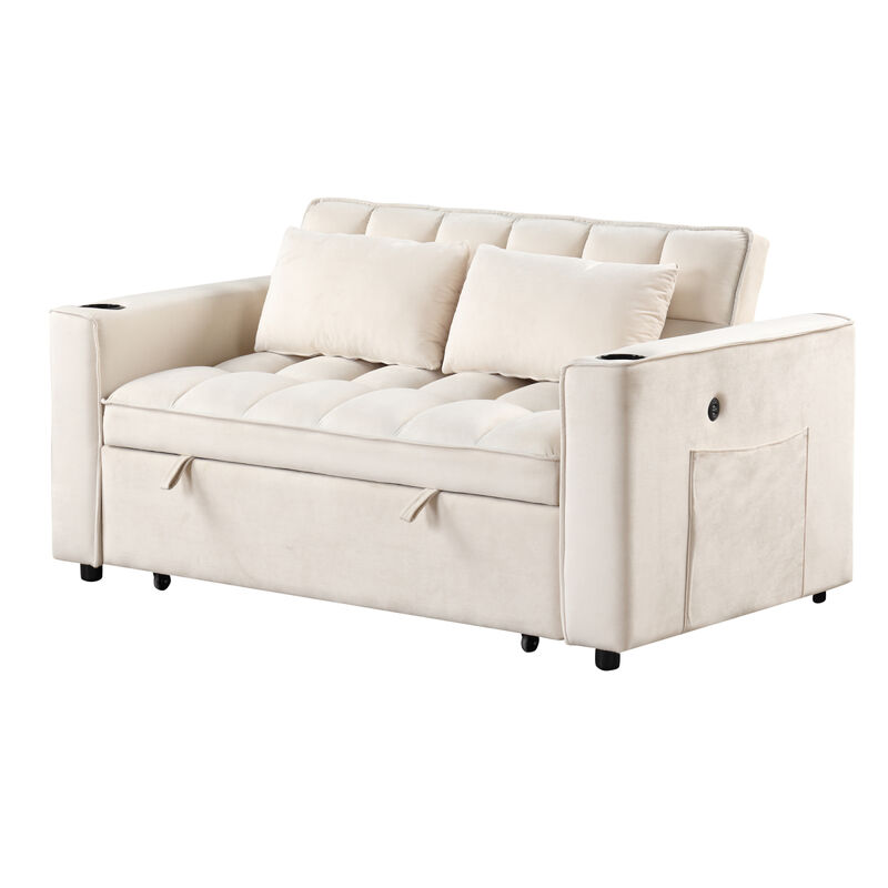 55.3" 41 Multifunctional Sofa Bed With Cup Holder And USB Port For Living Room