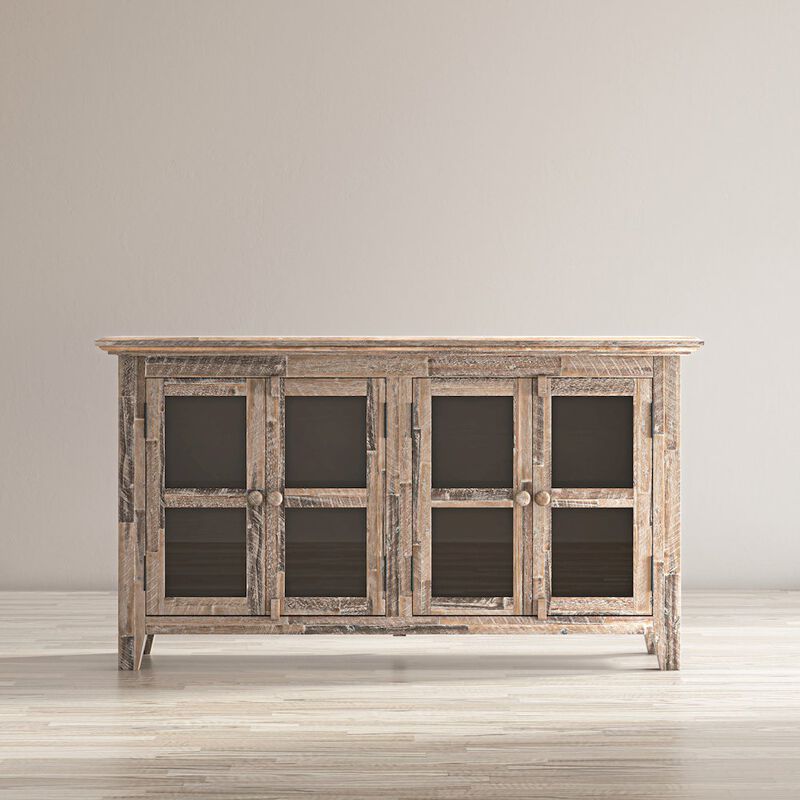 Jofran Rustic Shores 54 Coastal Distressed Acacia Four-Door Credenza Cabinet