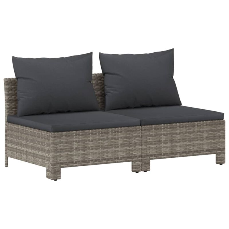 vidaXL 2-Seater Patio Sofa with Cushions Gray Poly Rattan