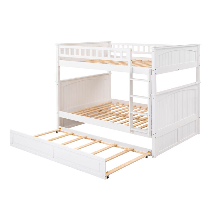 Full Over Full Bunk Bed With Twin Size Trundle, Pine Wood Bunk Bed With Guardrails, Gold Full Over Full Bunk Bed With Twin Size Trundle, Pine Wood Bunk Bed With Guardrails, Gold