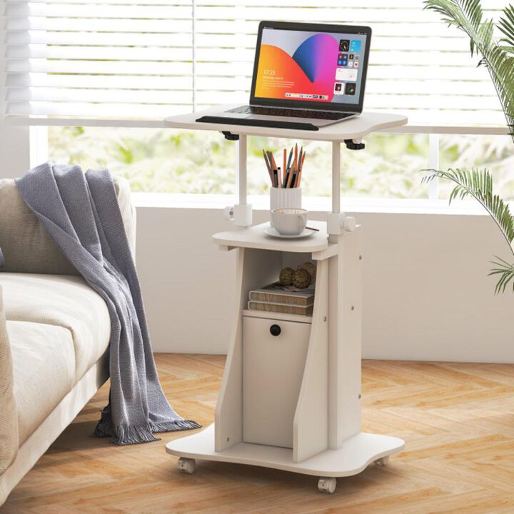 Hivvago Adjustable Mobile Standing Desk Cart with Tilt Desktop and Cabinet